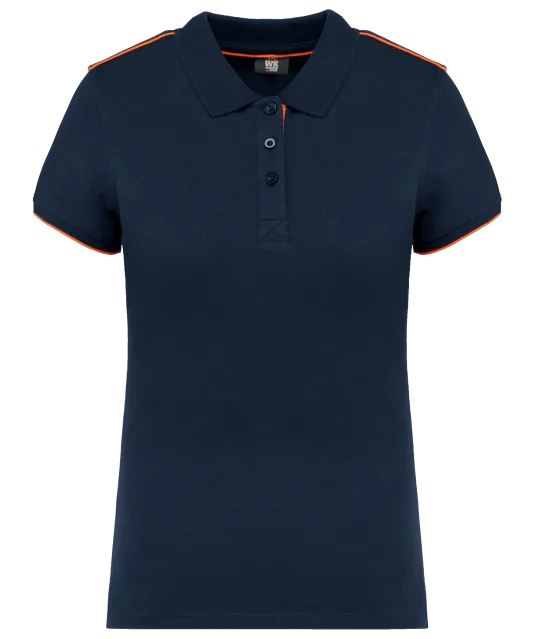 WK271 - Contrasterende damespolo Day To Day korte mouwen Navy / Fluorescent Orange