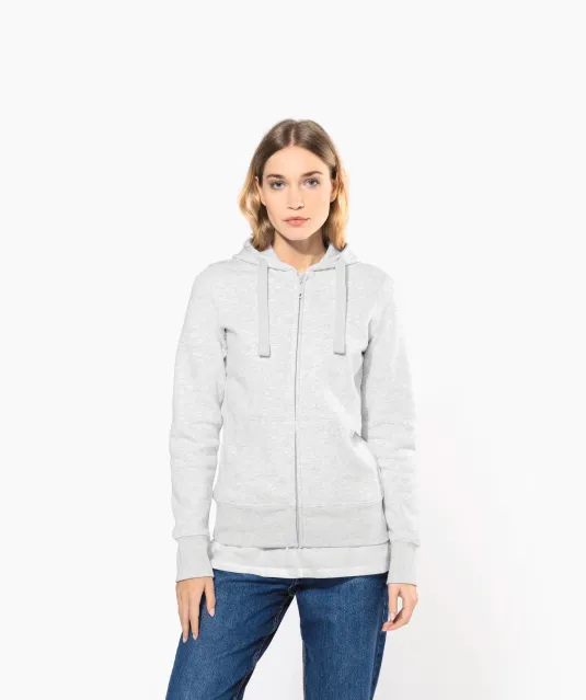 K464 - Damessweater met rits en capuchon White