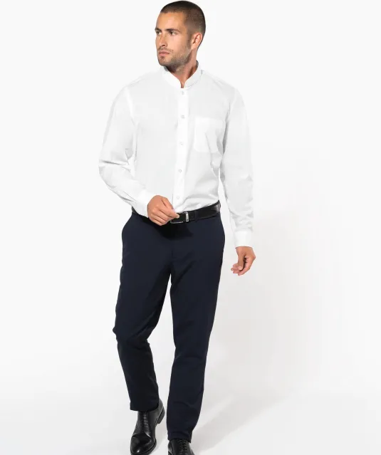 K515 - Herenoverhemd met "Mao" kraag lange mouwen White