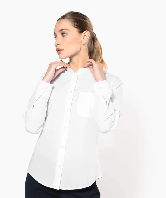 K514 - Damesblouse met "Mao" kraag lange mouwen White