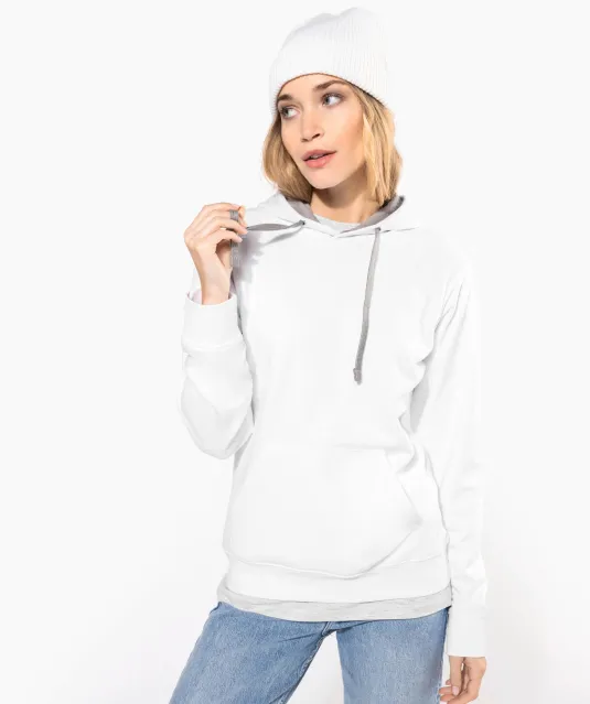 K465 - Damessweater met capuchon in contrasterende kleur Black / Fine Grey