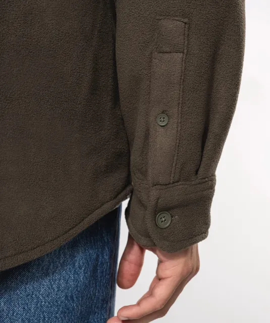 K582 - Overshirt van fleece met sherpavoering Dark Khaki / Storm Grey