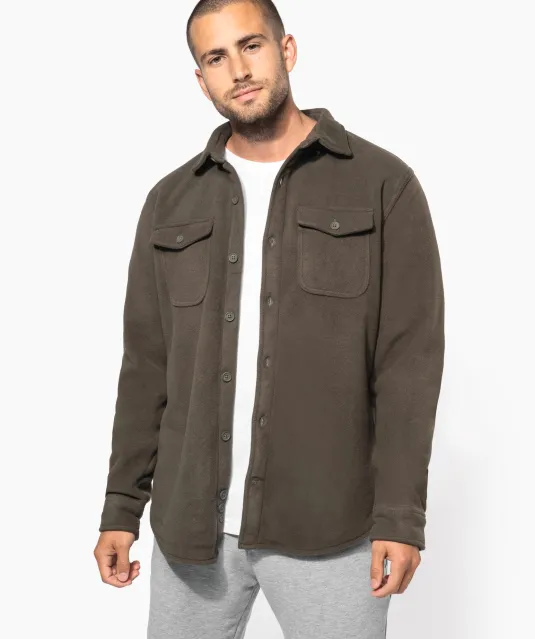 K582 - Overshirt van fleece met sherpavoering Dark Khaki / Storm Grey