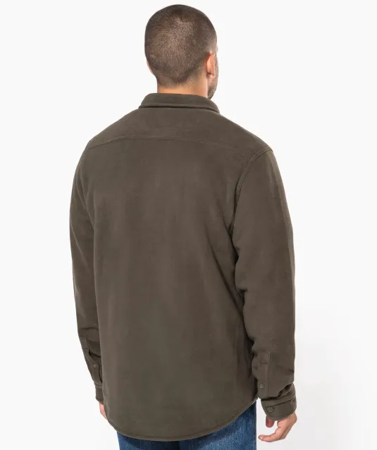 K582 - Overshirt van fleece met sherpavoering Dark Khaki / Storm Grey