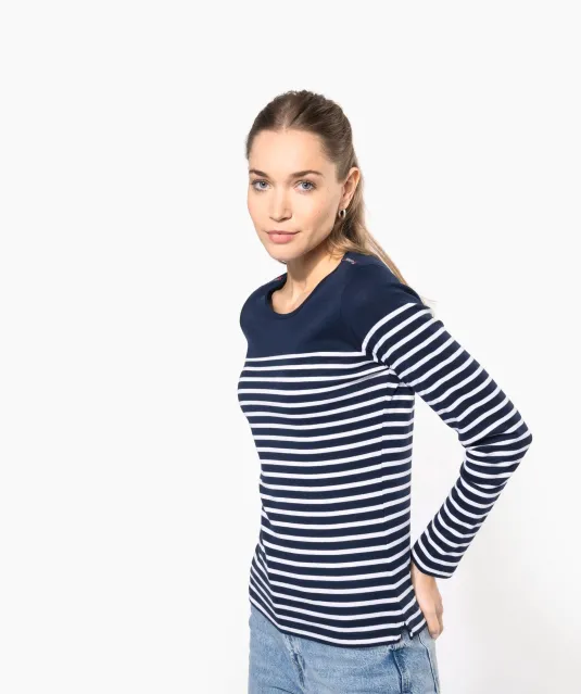 K386 - Gestreept dames-t-shirt lange mouwen White / Navy Stripes