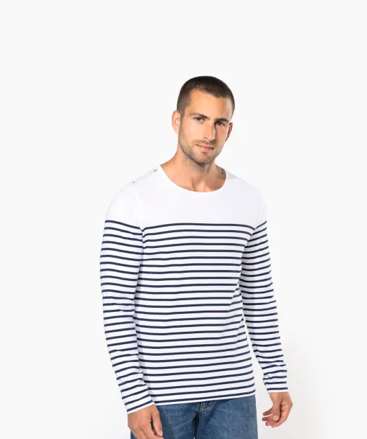K366 - Gestreept heren-t-shirt lange mouwen White / Navy Stripes