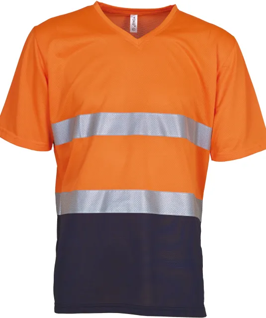 YHVJ910 - Top Cool - Hi-Vis T-shirt V-hals Hi Vis Orange / Navy