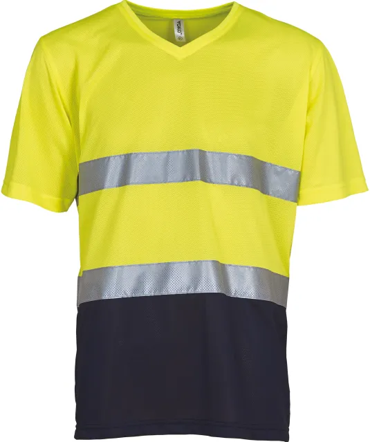 YHVJ910 - Top Cool - Hi-Vis T-shirt V-hals Hi Vis Yellow / Navy