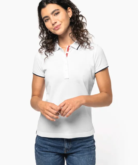 K252 - Damespolo korte mouwen Navy / White / Red