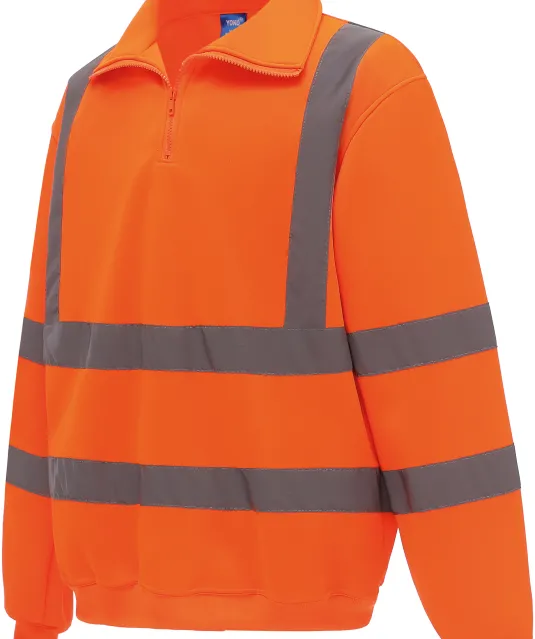 YHVK06 - Veiligheidsweater met 1/4 rits Hi Vis Orange
