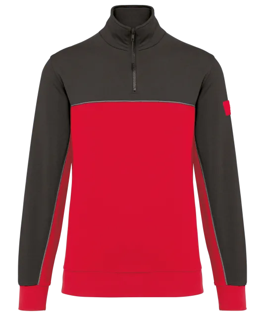 WK404 - Ecologische uniseks sweater met ritskraag Red / Dark Grey
