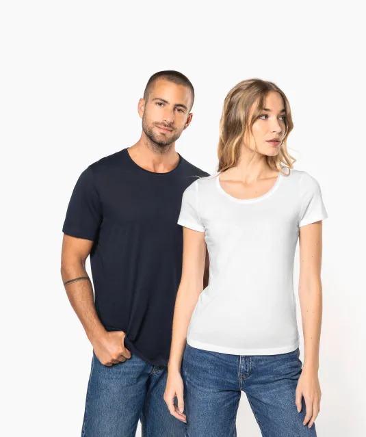 K399 - Bio dames-t-shirt kraag met onafgewerkte rand korte mouwen White