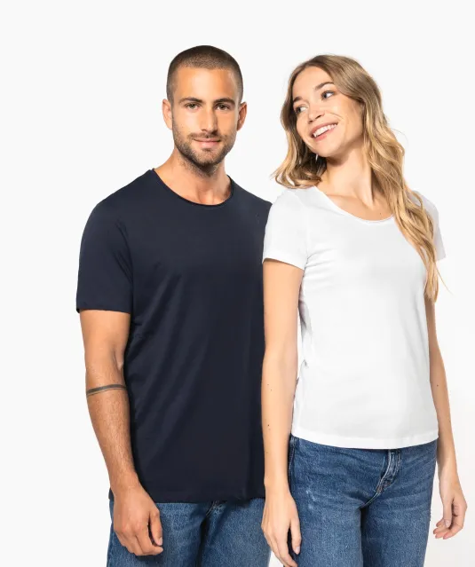 K399 - Bio dames-t-shirt kraag met onafgewerkte rand korte mouwen White