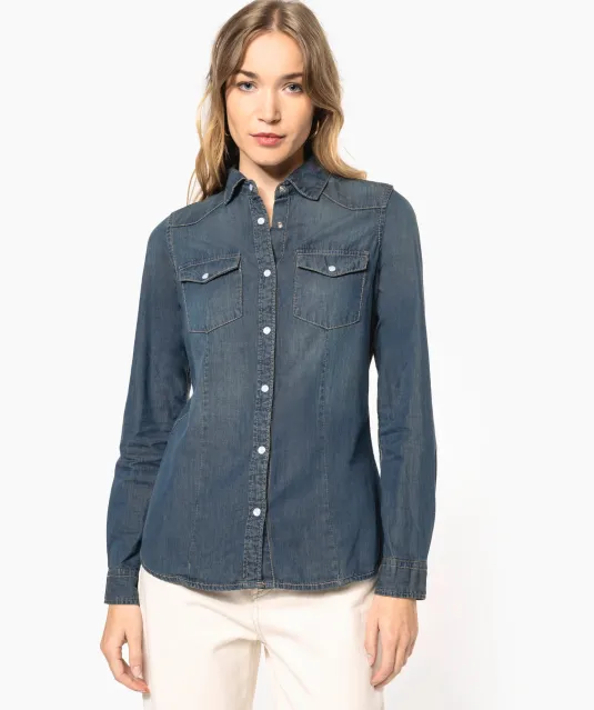 K518 - Dames denim blouse lange mouwen Blue Jean