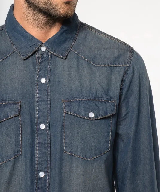 K519 - Heren denim overhemd lange mouwen Blue Jean