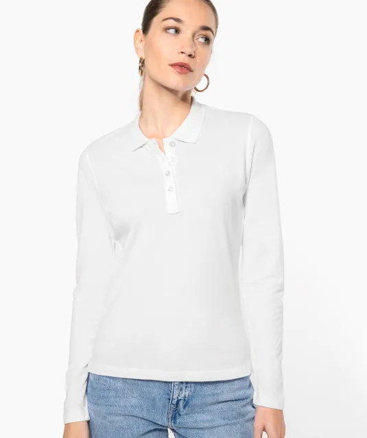 K257 - Piqué-damespolo lange mouwen White