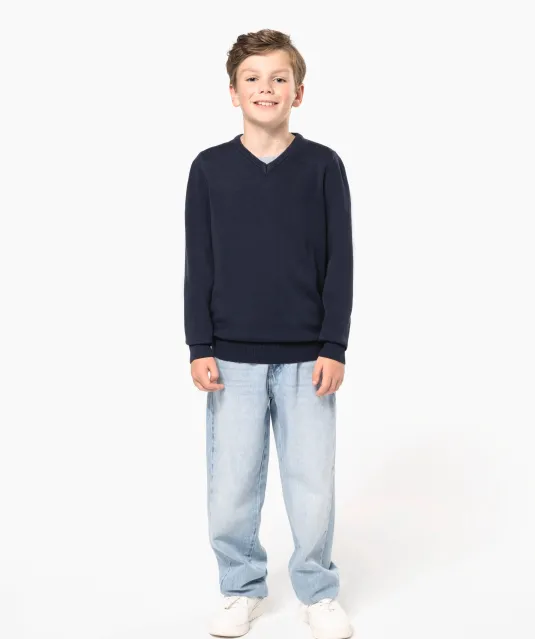 K9109 - Trui met V-hals kind Grey Melange