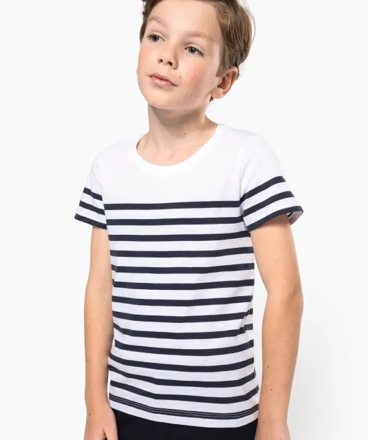 K3035 - Matrozenshirt ronde hals Bio kind Navy / White Stripes