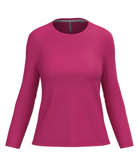 K383 - Dames T-shirt ronde hals lange mouwen Fuchsia