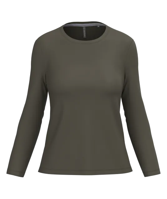 K383 - Dames T-shirt ronde hals lange mouwen Dark Khaki