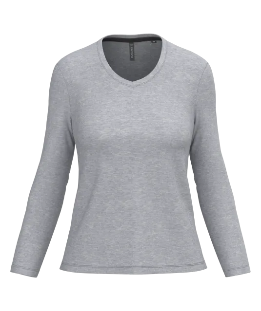 K382 - Dames T-shirt V-hals lange mouwen Oxford Grey