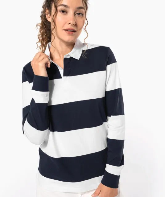 K285 - Gestreepte uniseks polo lange mouwen Black / White Stripes