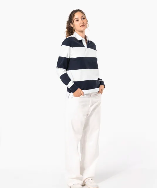 K285 - Gestreepte uniseks polo lange mouwen Black / White Stripes