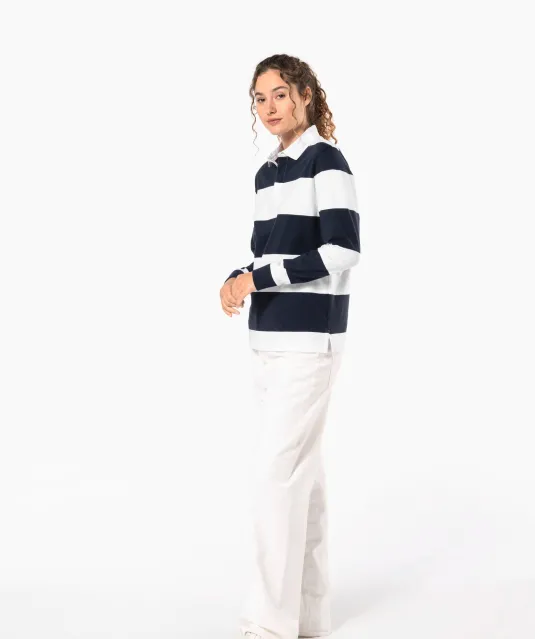 K285 - Gestreepte uniseks polo lange mouwen Black / White Stripes