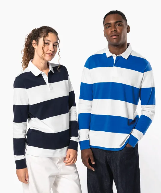 K285 - Gestreepte uniseks polo lange mouwen Black / White Stripes