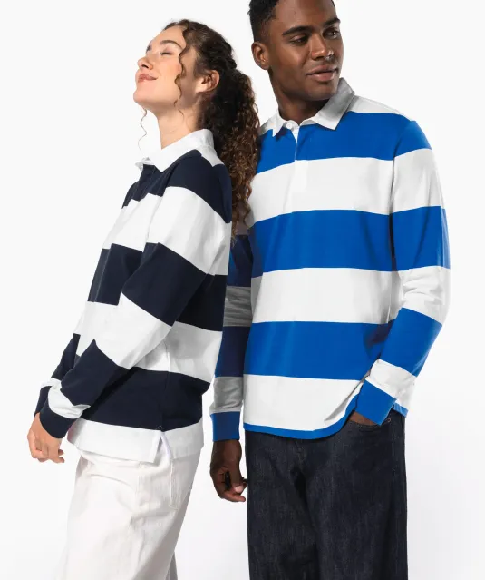 K285 - Gestreepte uniseks polo lange mouwen Black / White Stripes