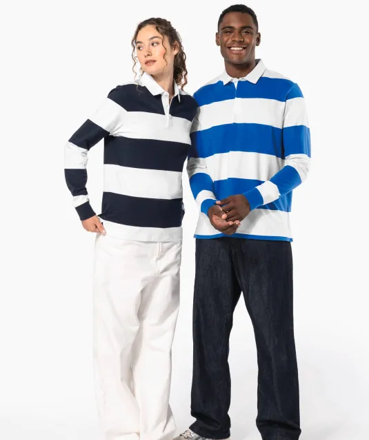 K285 - Gestreepte uniseks polo lange mouwen Black / White Stripes