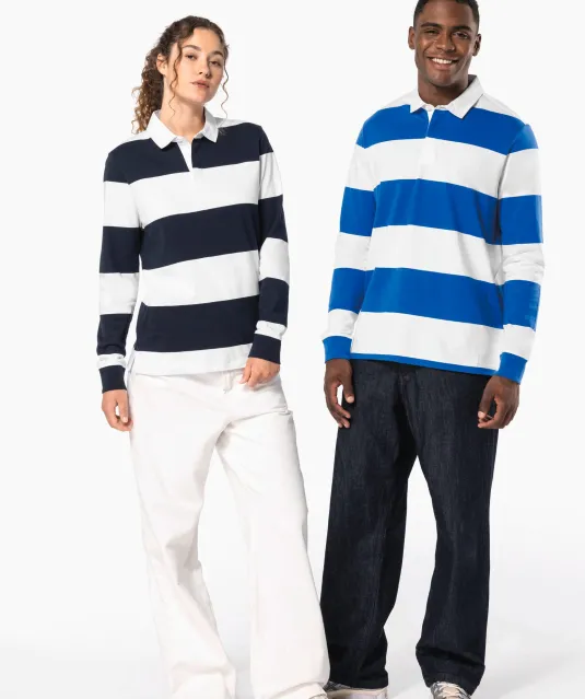 K285 - Gestreepte uniseks polo lange mouwen Black / White Stripes
