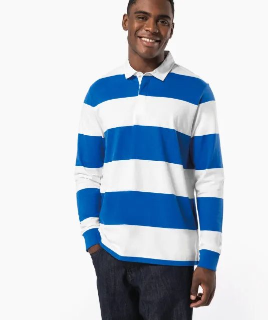 K285 - Gestreepte uniseks polo lange mouwen Black / White Stripes