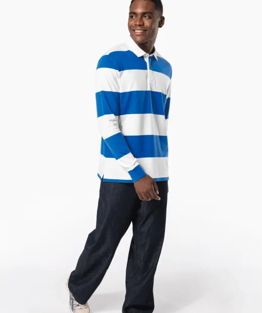 K285 - Gestreepte uniseks polo lange mouwen Black / White Stripes