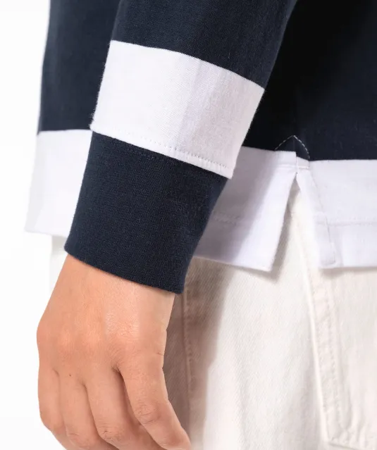 K285 - Gestreepte uniseks polo lange mouwen Black / White Stripes