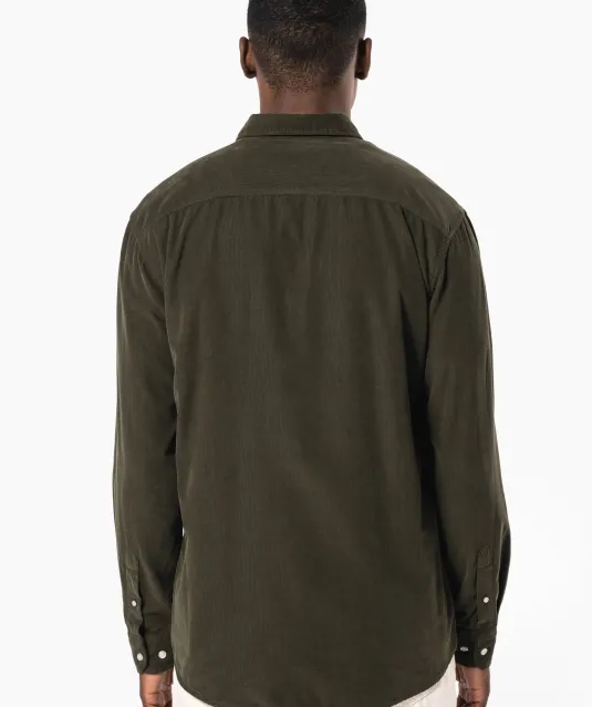 K599 - Heren overhemd met lange mouwen in ribfluweel Washed Brandy