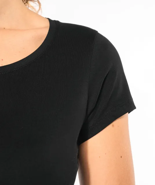 K384 - Dames-T-shirt korte mouwen met boothals Black