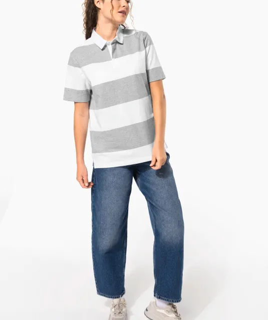 K286 - Gestreepte uniseks polo korte mouwen Navy / White Stripes