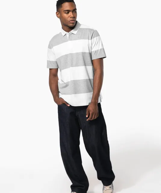 K286 - Gestreepte uniseks polo korte mouwen Navy / White Stripes