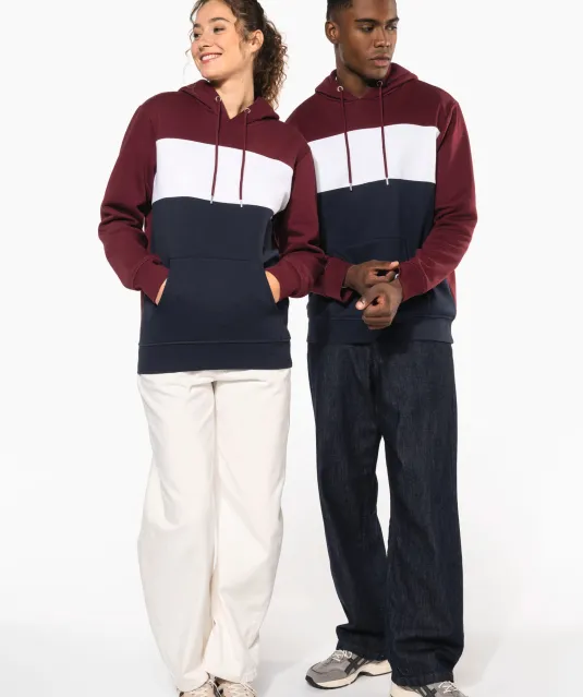 K4016 - Driekleurige unisex sweater met capuchon Black / White / Basalt Grey