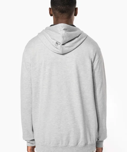 K466 - Herensweater met rits en capuchon in contrasterende kleur Black / Fine Grey