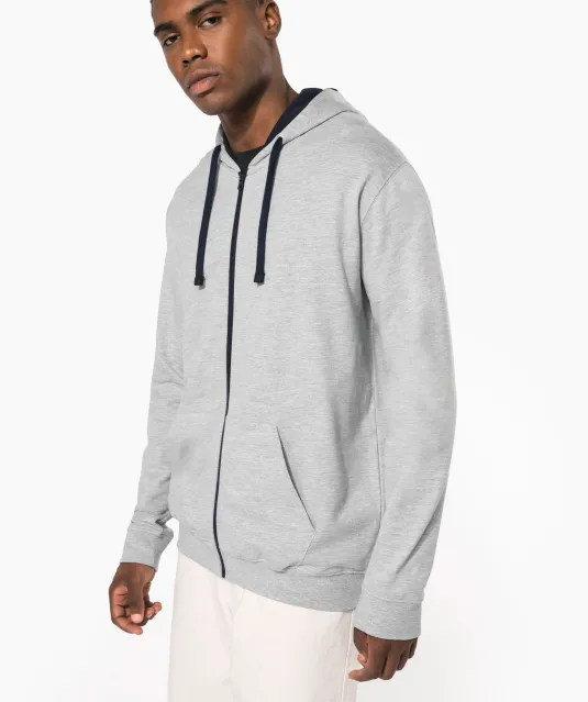 K466 - Herensweater met rits en capuchon in contrasterende kleur Black / Fine Grey