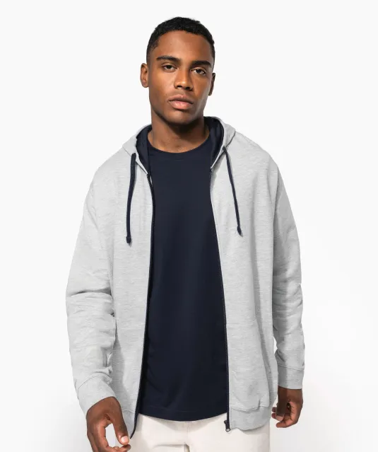 K466 - Herensweater met rits en capuchon in contrasterende kleur Black / Fine Grey