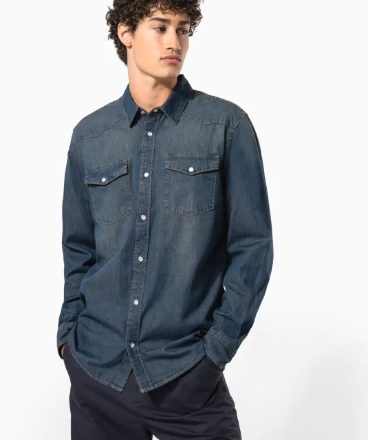 K519 - Heren denim overhemd lange mouwen Blue Jean
