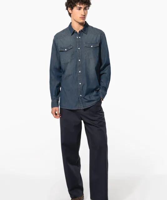 K519 - Heren denim overhemd lange mouwen Blue Jean