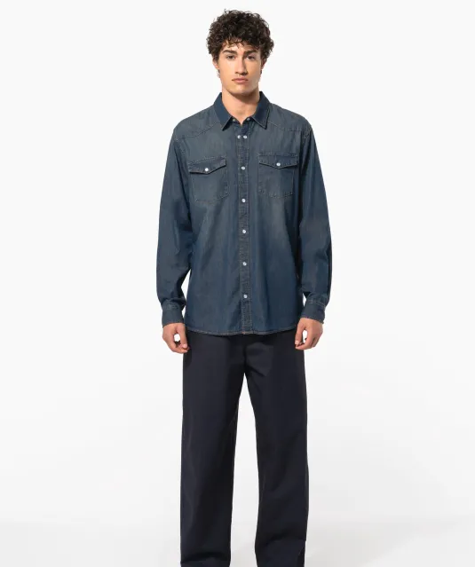 K519 - Heren denim overhemd lange mouwen Blue Jean