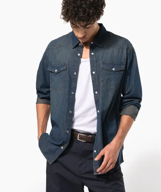 K519 - Heren denim overhemd lange mouwen Blue Jean