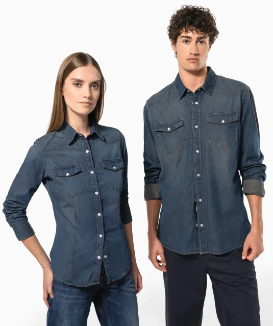 K518 - Dames denim blouse lange mouwen Blue Jean