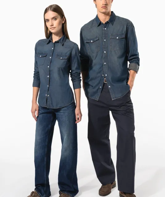 K518 - Dames denim blouse lange mouwen Blue Jean