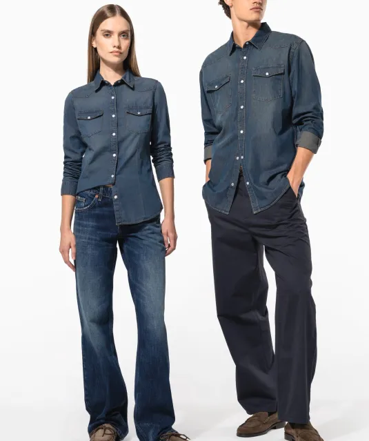 K518 - Dames denim blouse lange mouwen Blue Jean